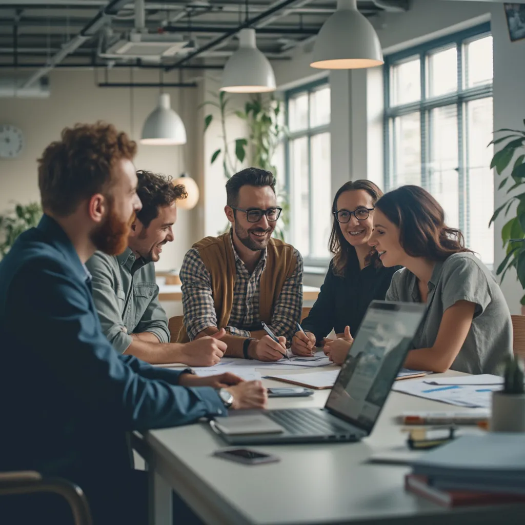 Équipe travaillant sur des ordinateurs dans un bureau moderne
